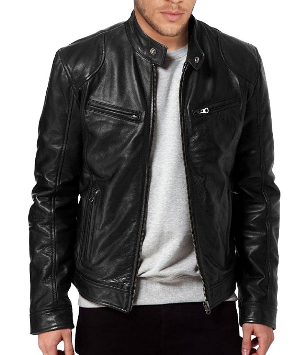 leather jacket the leather factory menu0027s sword black genuine lambskin leather biker jacket  at hpqeoky