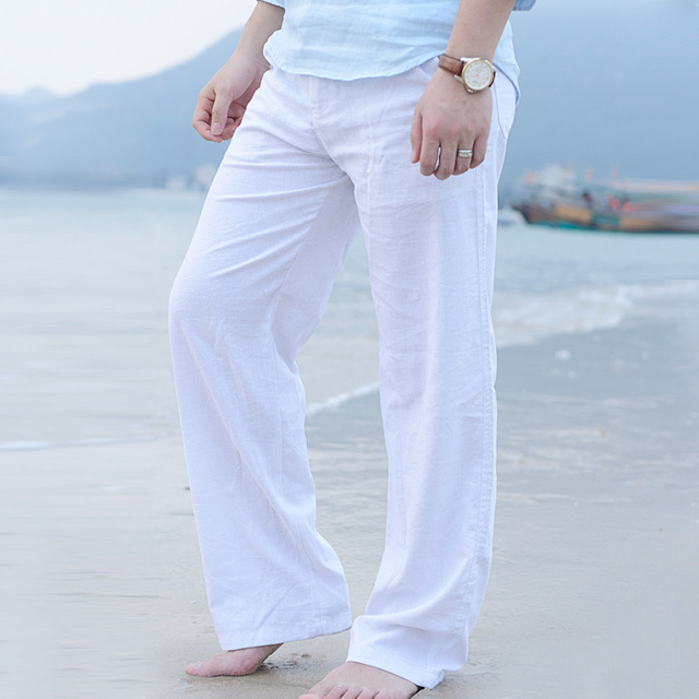 menu0027s summer casual pants natural cotton linen trousers white linen elastic  waist bhatkmt