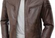 mens brown biker leather jacket: maikop front jbdaogj
