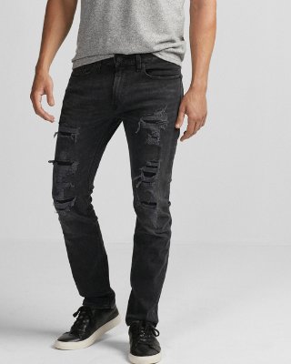 mens ripped jeans express view · slim black destroyed stretch jeans uscfczx