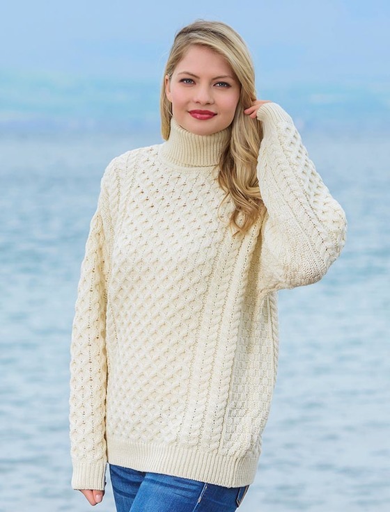 merino wool turtleneck sweater - natural white niihrxd