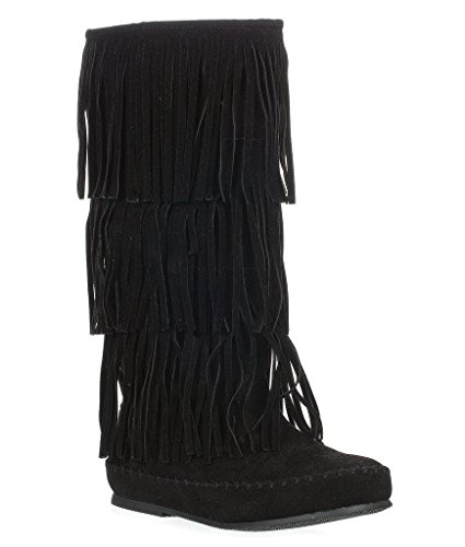 moccasin boots pierre dumas womens apache-4 moccasin fringe boots,black,5.5 tmgxlty