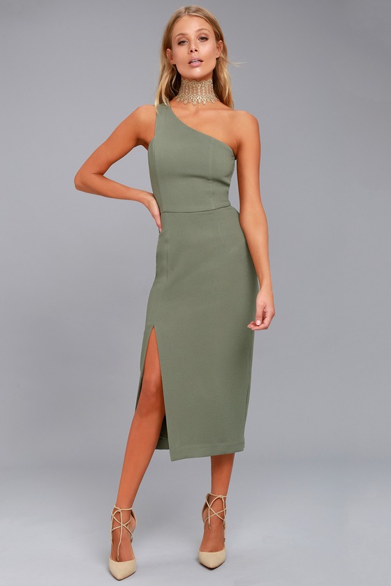 one shoulder dresses finders keepers haunted olive green one-shoulder midi dress 1 kauxeus
