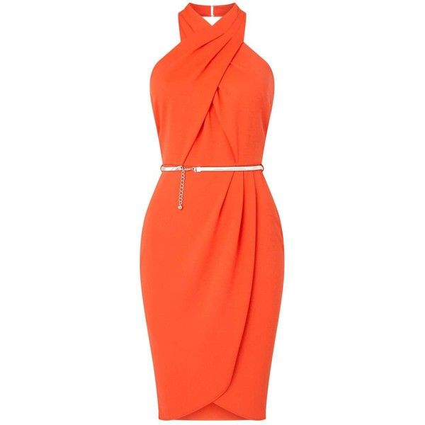 orange dresses miss selfridge orange twist front wrap dress (240 brl) ❤ liked on polyvore gmwbbwb