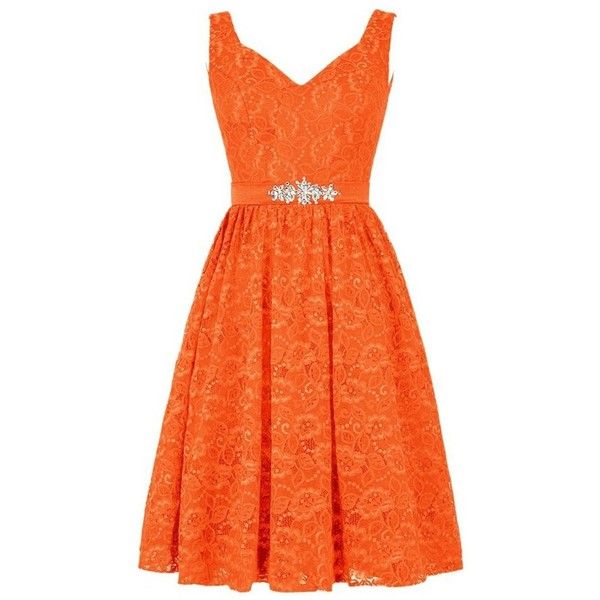 orange dresses queensroyal lace short beaded belt straps flower decoration prom... ($98) ❤ pvkldfz