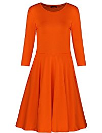 orange dresses womenu0027s 3/4 sleeve casual cotton flare dress xuroaxh