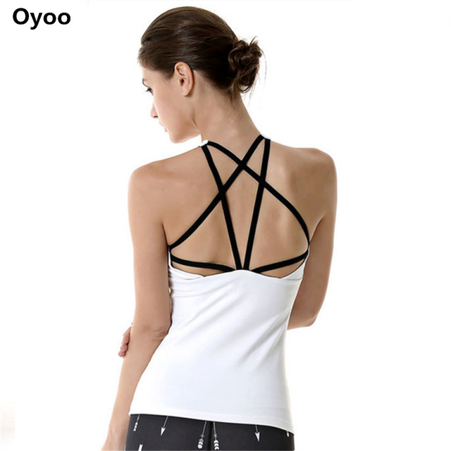 oyoo contrast strappy back sports bra top women white yoga tops black gym tdubrqq