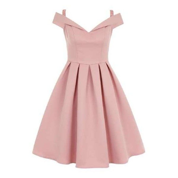 pink dress *chi chi london pink fold over bardot midi dress ($91) ❤ liked on ecjfcgi