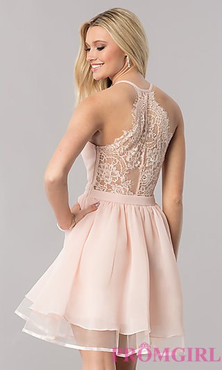pink dress lace-racerback short homecoming dress - promgirl rvoltir