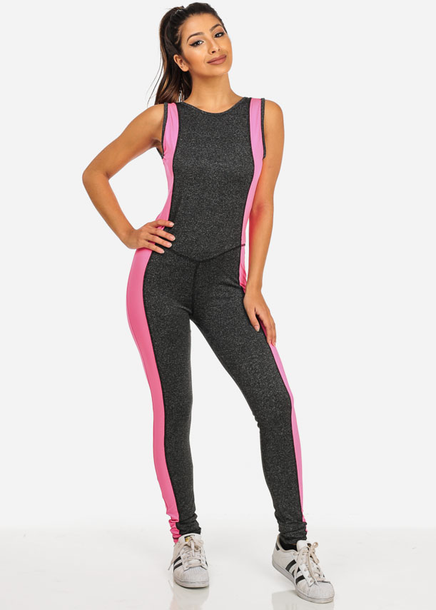 pink jumpsuit womenu0027s sports workout gym fitness jumpsuit with open back (pink) gnajxlw