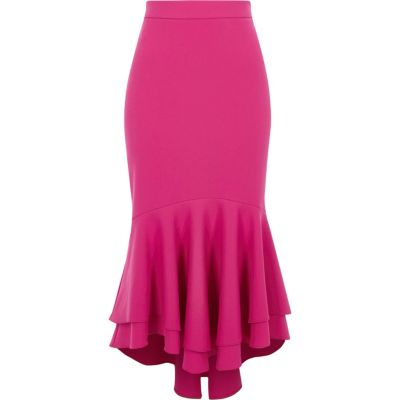 pink skirt pink tiered frill fishtail pencil skirt zkxfwoh