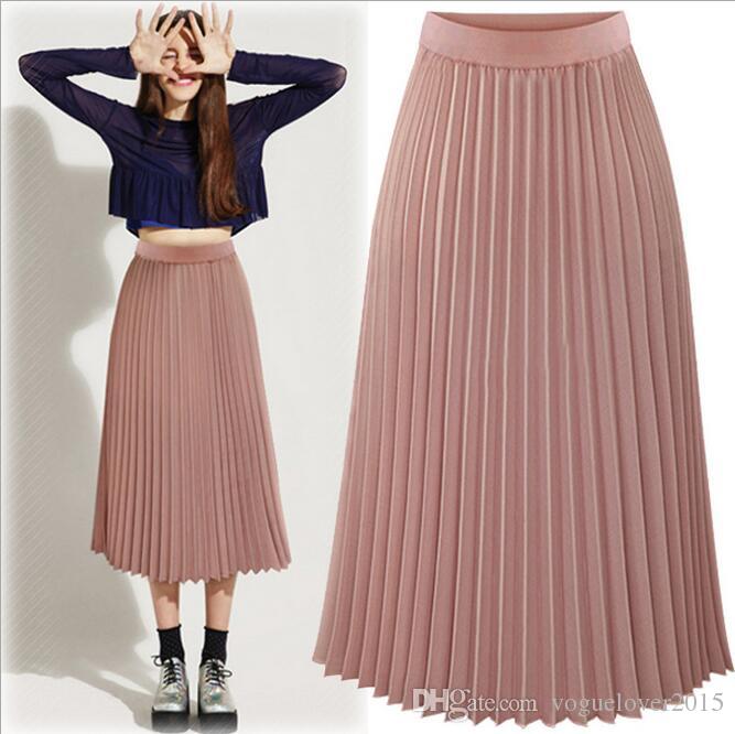 pleated skirt 2018 fashion tea length pleated skirts for women 2017 summer empire chiffon xtzyauc