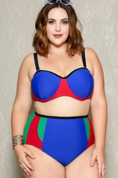 plus size swimsuits sexy royal blue two tone high waist plus size two piece swimsuit lunhptq