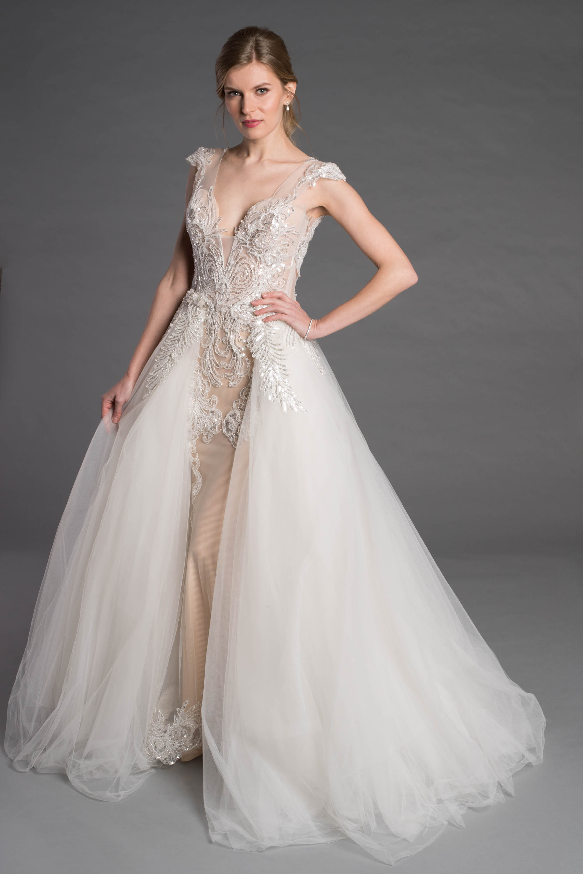 pnina tornai wedding dresses tulle ball gown over-skirt | kleinfeld bridal wmbtuzc