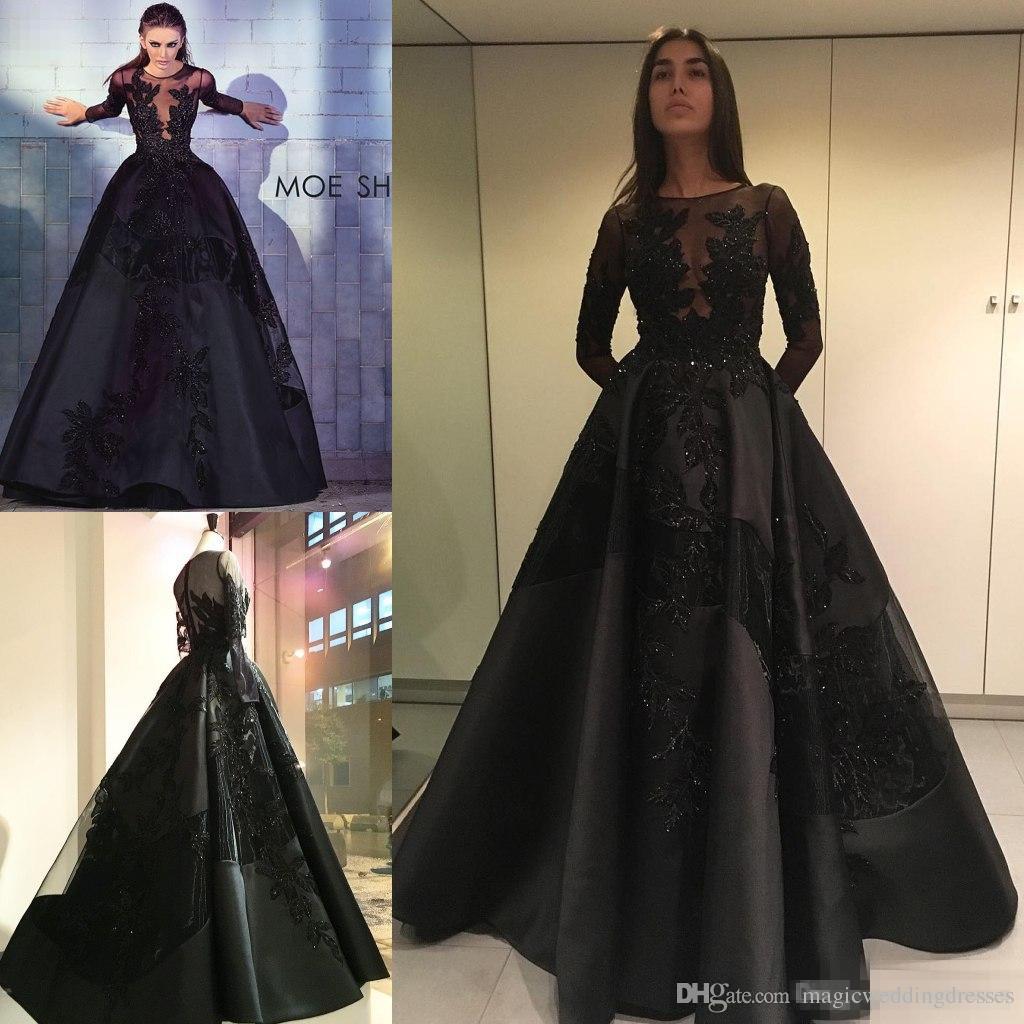 prom dresses with sleeves zuhair murad 2017 long sleeve black prom dresses lace applique beads plus qmeklit