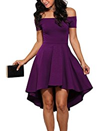 purple dress women off shoulder sleeve high low skater dress iqzkehb