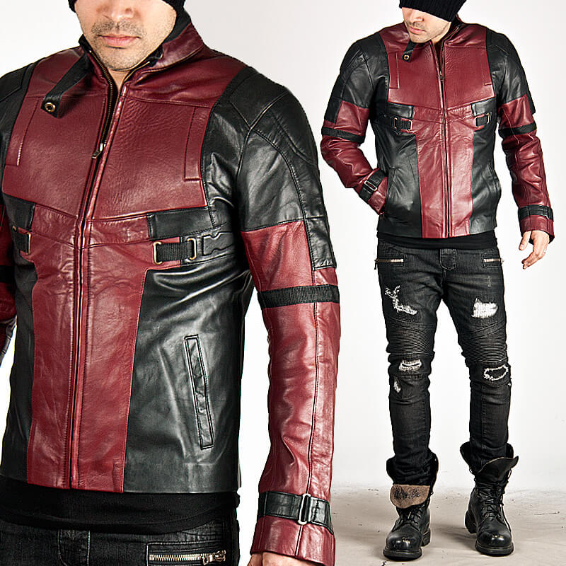 red leather jacket black and red contrast futuristic slim leather jacket - 64 yogptag