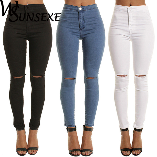 ripped jeans for women summer style white hole skinny ripped jeans women jeggings cool denim high fifytdc