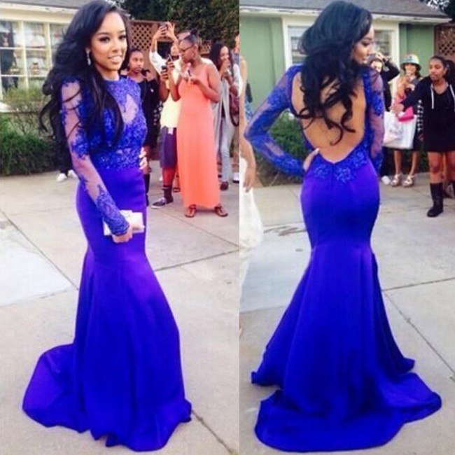 royal blue prom dresses sexy prom dress -royal blue mermaid scoop long sleeves with appliques aybfstj