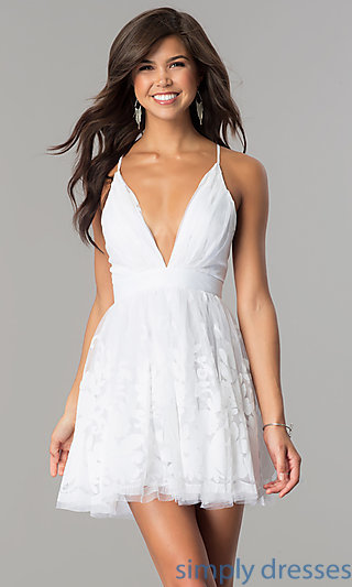 short white dresses deep v-neck short white a-line party dress . czocfgo