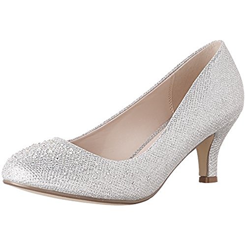 silver dress shoes bonnibel wonda-1 womens round toe low heel glitter slip on dress pumps, silver,9 mjjbrxv