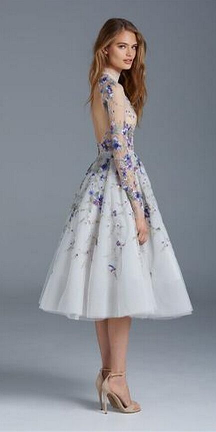 tea length dresses prom dresses long sleeves flower embroidery tea length party evening dress  high ejrbdqf