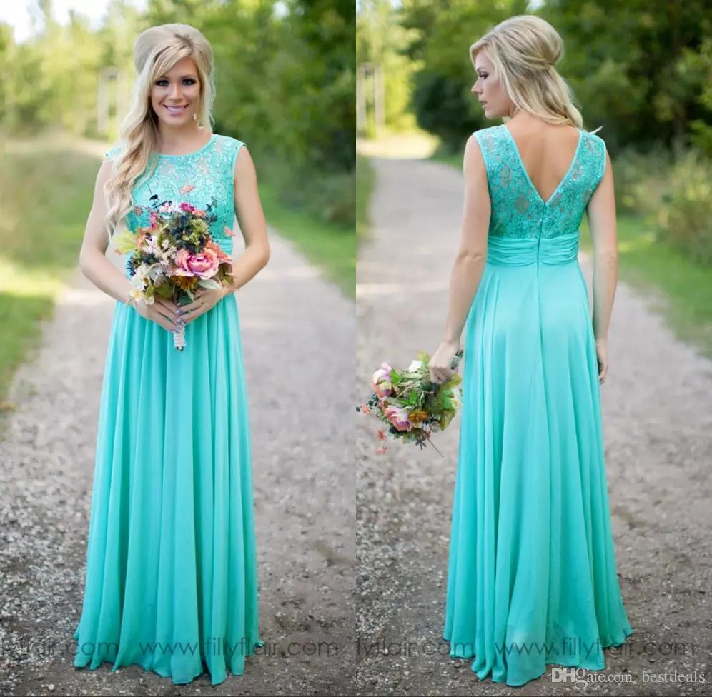teal bridesmaid dresses 2017 country turquoise bridesmaids dresses sheer jewel neck sequins lace  top chiffon ryugauy