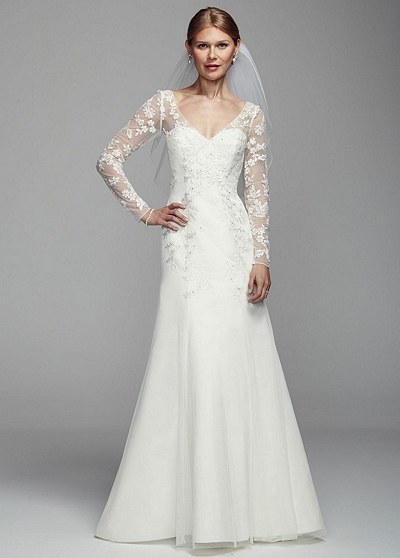 wedding dresses with sleeves this long illusion sleeve tulle gown, $349.99. hddtavd