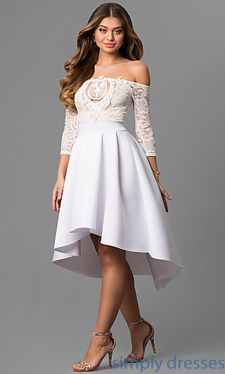 white dress cheap hi-lo off-the-shoulder graduation party dress . mivqyxd