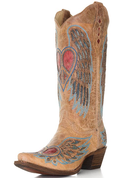 womens cowboy boots corral womenu0027s western boots with winged peace hearts - saddle/blue/red dahmdjl