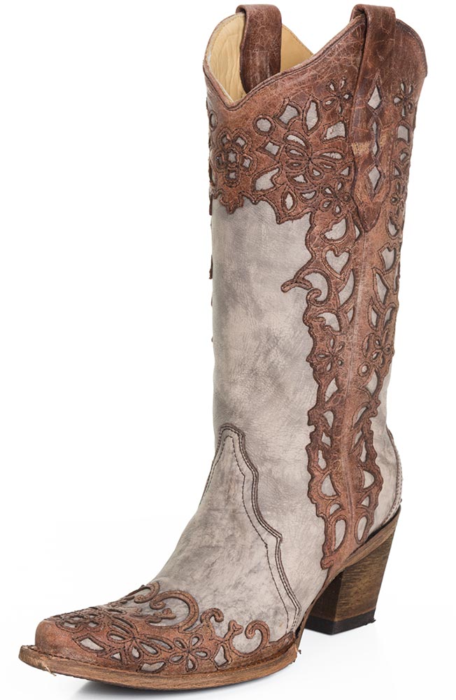 womens cowboy boots corral womens laser overlay cowboy boots - cognac/sand fhytrit