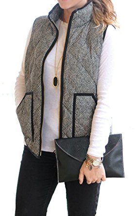 womens puffer vest merokeety womens slim fall quilted herringbone puffer vest with zipper xs  black/white hzypaod