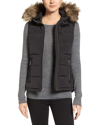 womens puffer vest womenu0027s michael michael kors hooded puffer vest with faux fur trim, size jhysgcq