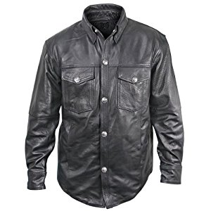 xelement xs908b mens black leather shirt with buffalo buttons - large nsvaswb