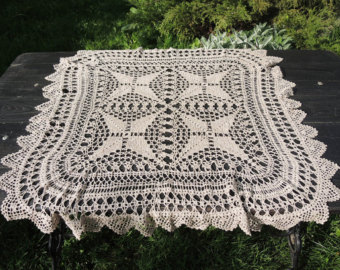 beige knitted tablecloth - square crochet tablecloth - lace tablecloth -  home mqtsylu