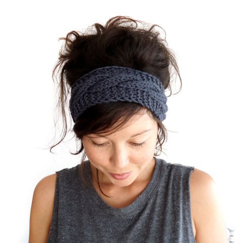 cable knit headband in charcoal grey 100 merino wool by chichidee, dcmegsh