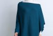 cashmere teal knitted poncho in teal arwubsj