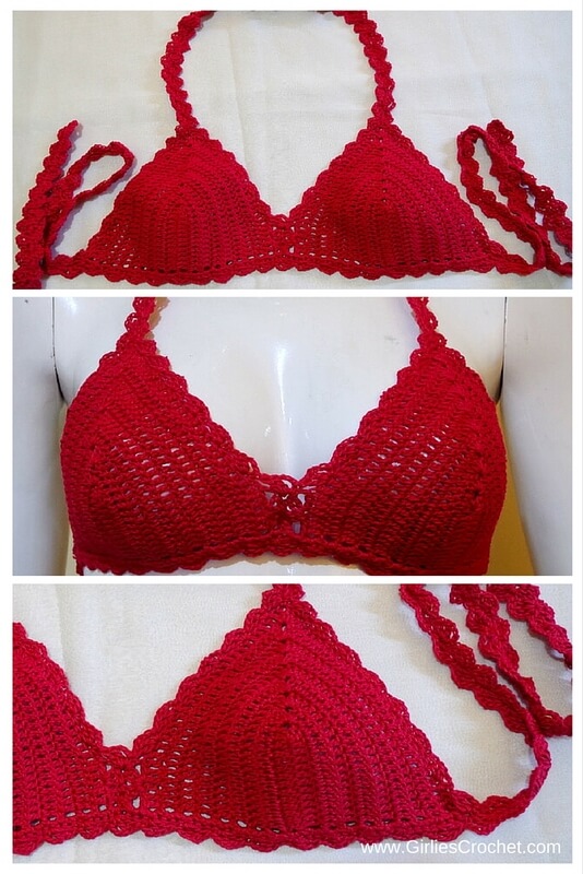 crochet bikini pattern bea bikini top, free crochet pattern, thread, easy, red, summer, rmftaka