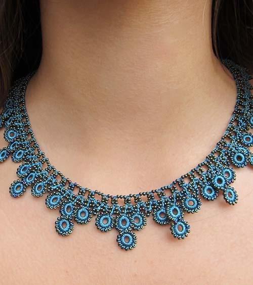crochet jewelry turquoise chic crochet necklace - silk and wool crochet - high5humans jenptaz