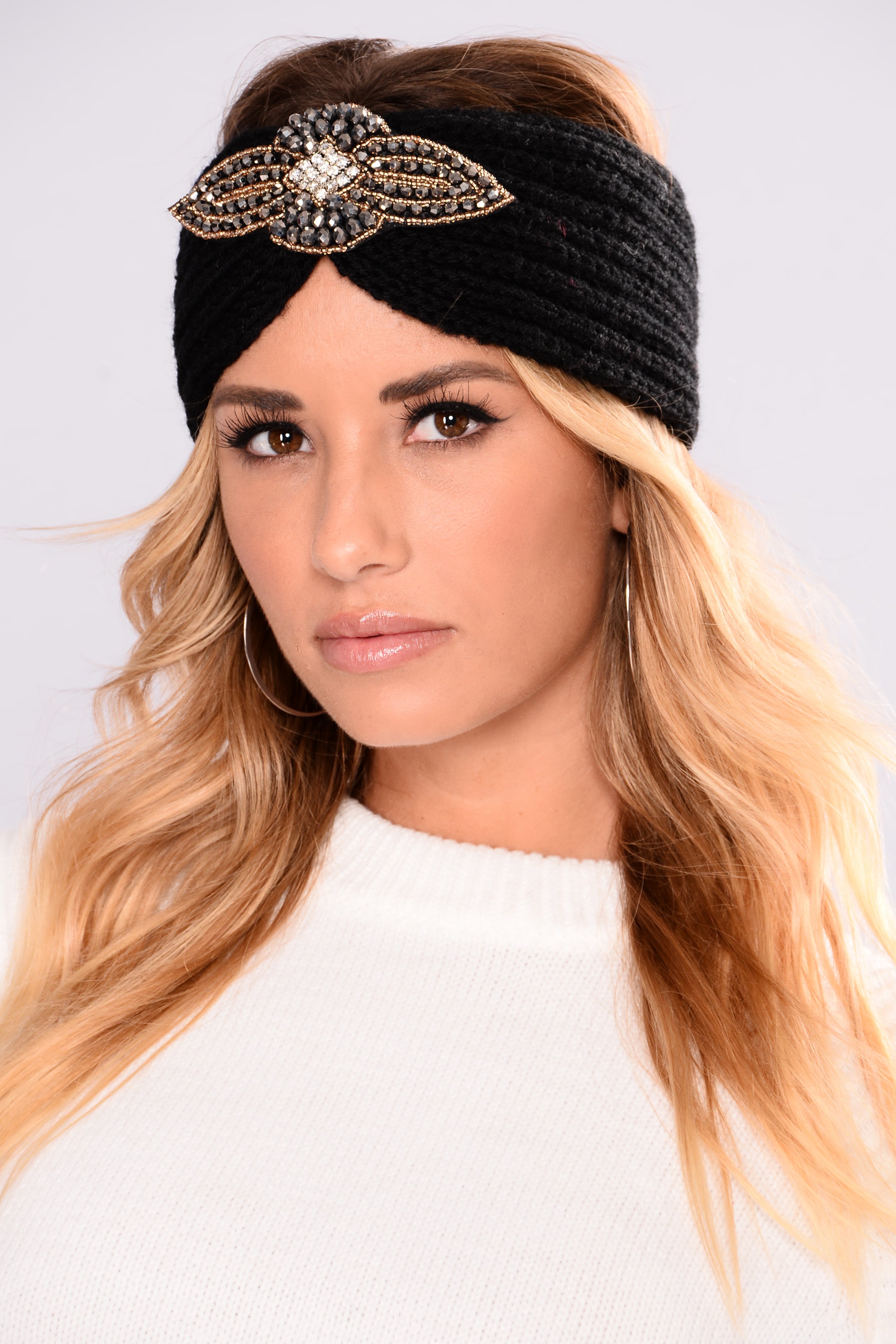 crystal cover knit headband - black buukehu