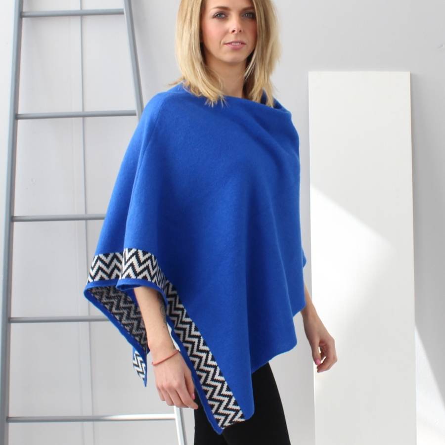 electric blue lambswool knitted poncho nvmomkh