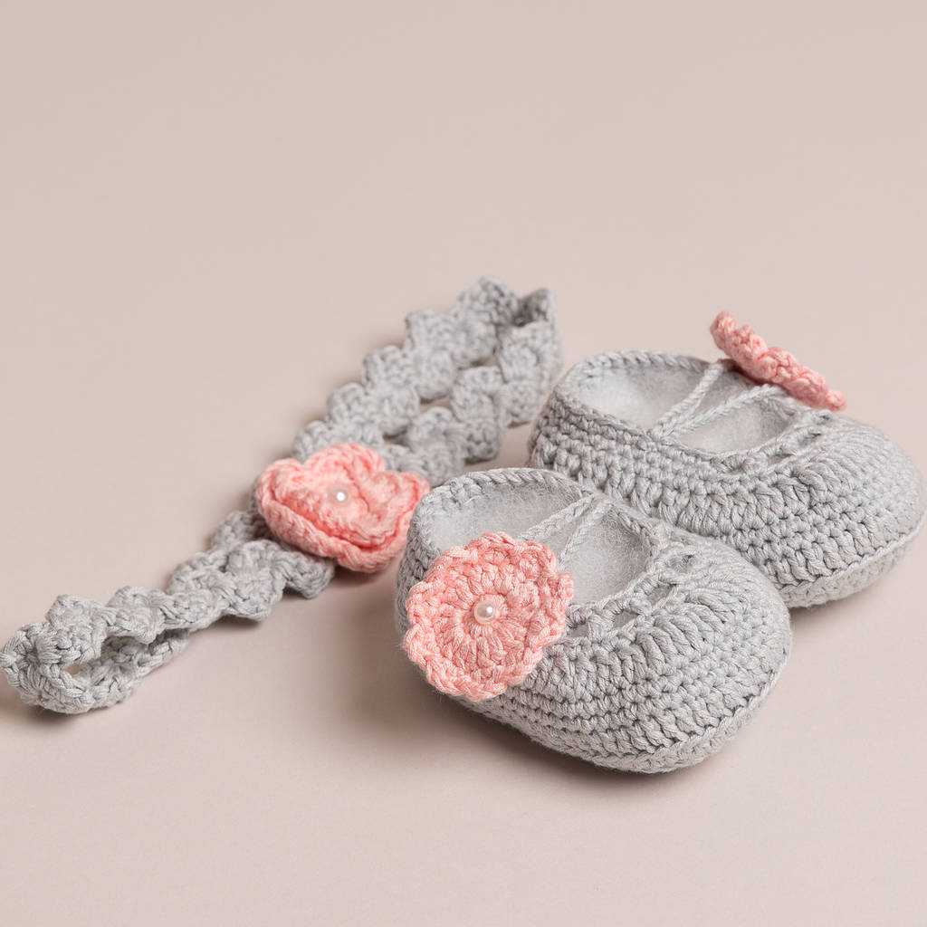 hand crochet baby shoes with headband twaslkz