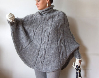 hand knitted poncho braided cape sweater,fall fashion cabled poncho, avant  garde traffic wocoixs