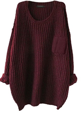 knit cardigan womenu0027s casual unbalanced crew neck knit sweater loose pullover cardigan  (burgundy) iumaifk