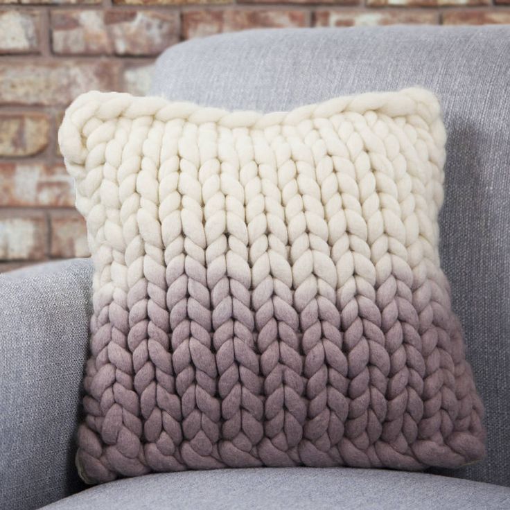 knitted cushions chunky hand-knitted decorative cushion, dip-dyed in mauve  and cream huiafqm