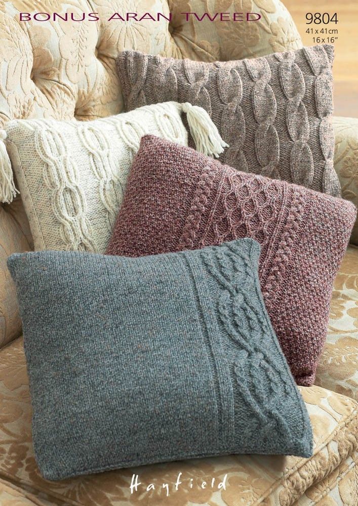 knitted cushions pillow cases in hayfield bonus aran tweed with wool - 9804 qlkddso