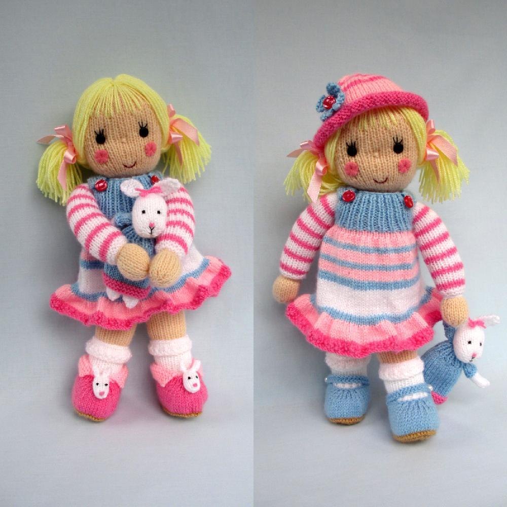 knitted toys betsy and her bunny - doll knitting pattern knitting pattern by dollytime fysimmz