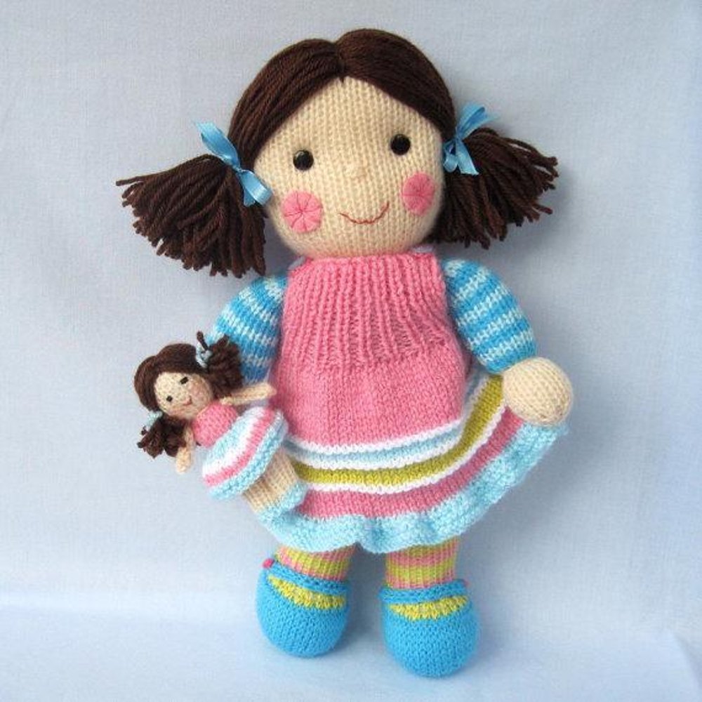 knitting doll maisie and her little doll - knitted dolls knitting pattern by toyshelf duuepll