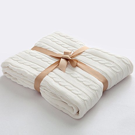 ntbay 100% cotton cable knit throw blanket super soft warm multi color(51u201d doykyfc