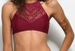 trillium burgundy high neck crochet bikini top ... cnolzod